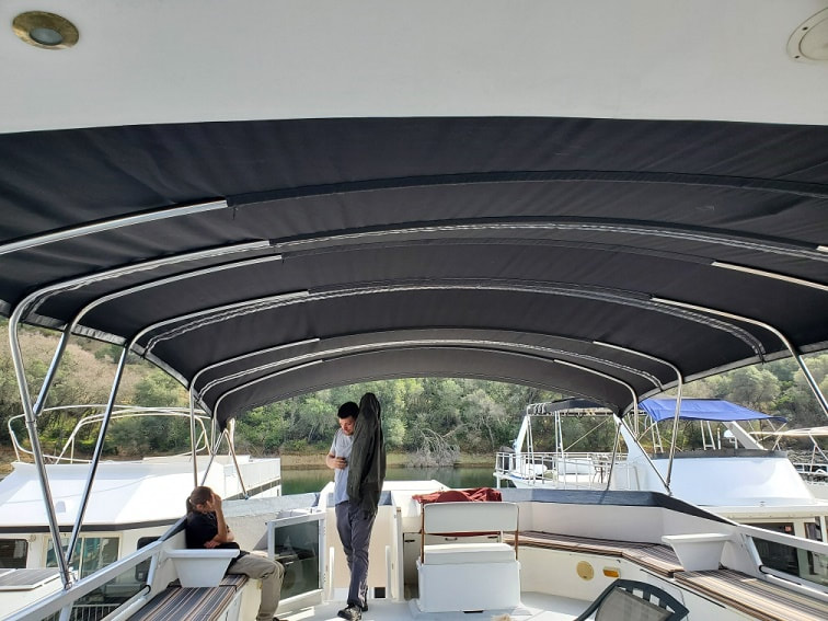 Underside of this huge Bimini top, designed by James Boat and Fiberglass Repair, Dixon, CA